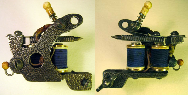  Damascus and ivory liner Tattoo Machine. by "Bernhard "with mini coils.